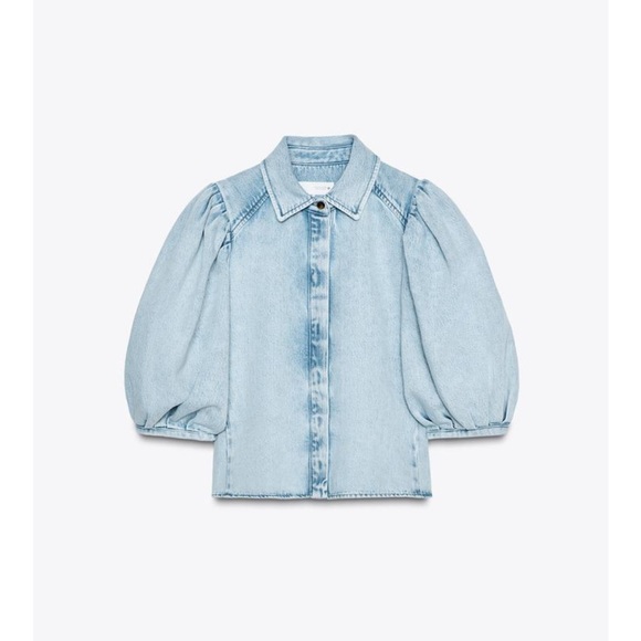 Zara Tops - NWT ZARA Collection Light Blue Denim Shirt With Puffed Sleeves